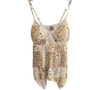 No Boundaries Y2K Babydoll Tank Womens XS Floral Yellow Lace Cabbage Strap